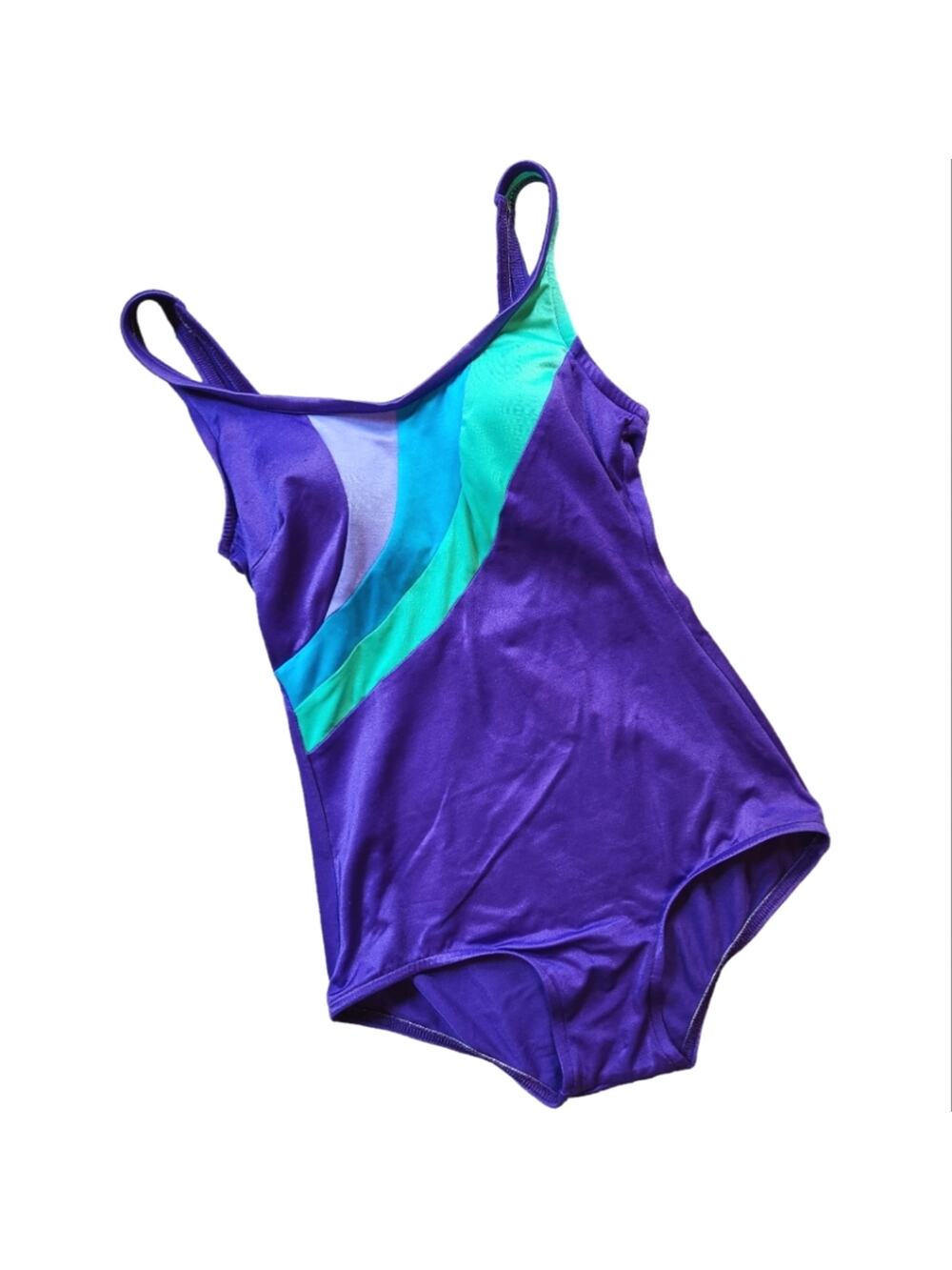 Vintage 1980s swimsuit one-piece purple and aqua modest cut size 10